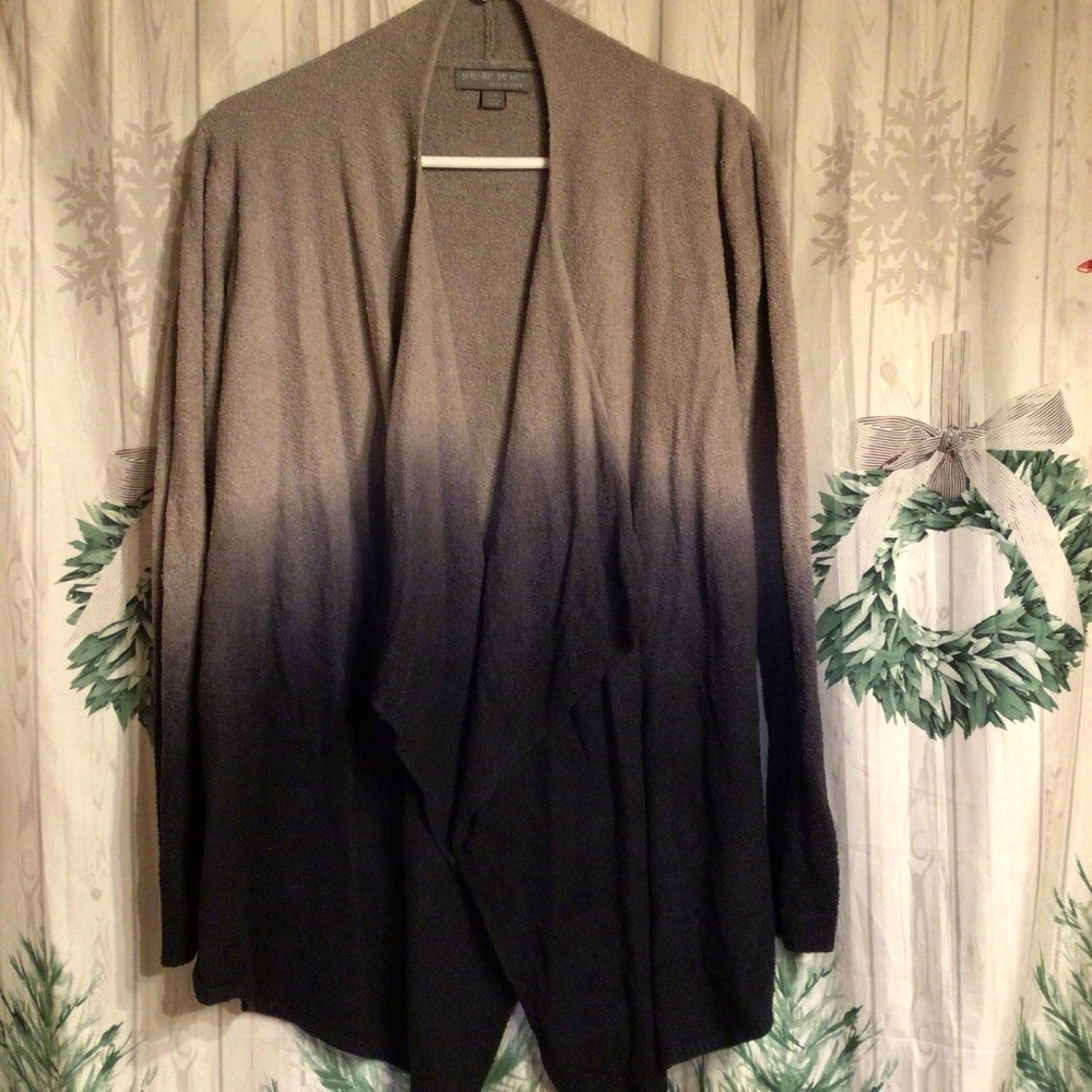 Barefoot Dreams Cozy Chic Lite Ombré waterfall Front Cardigan Back and Gray S/M
